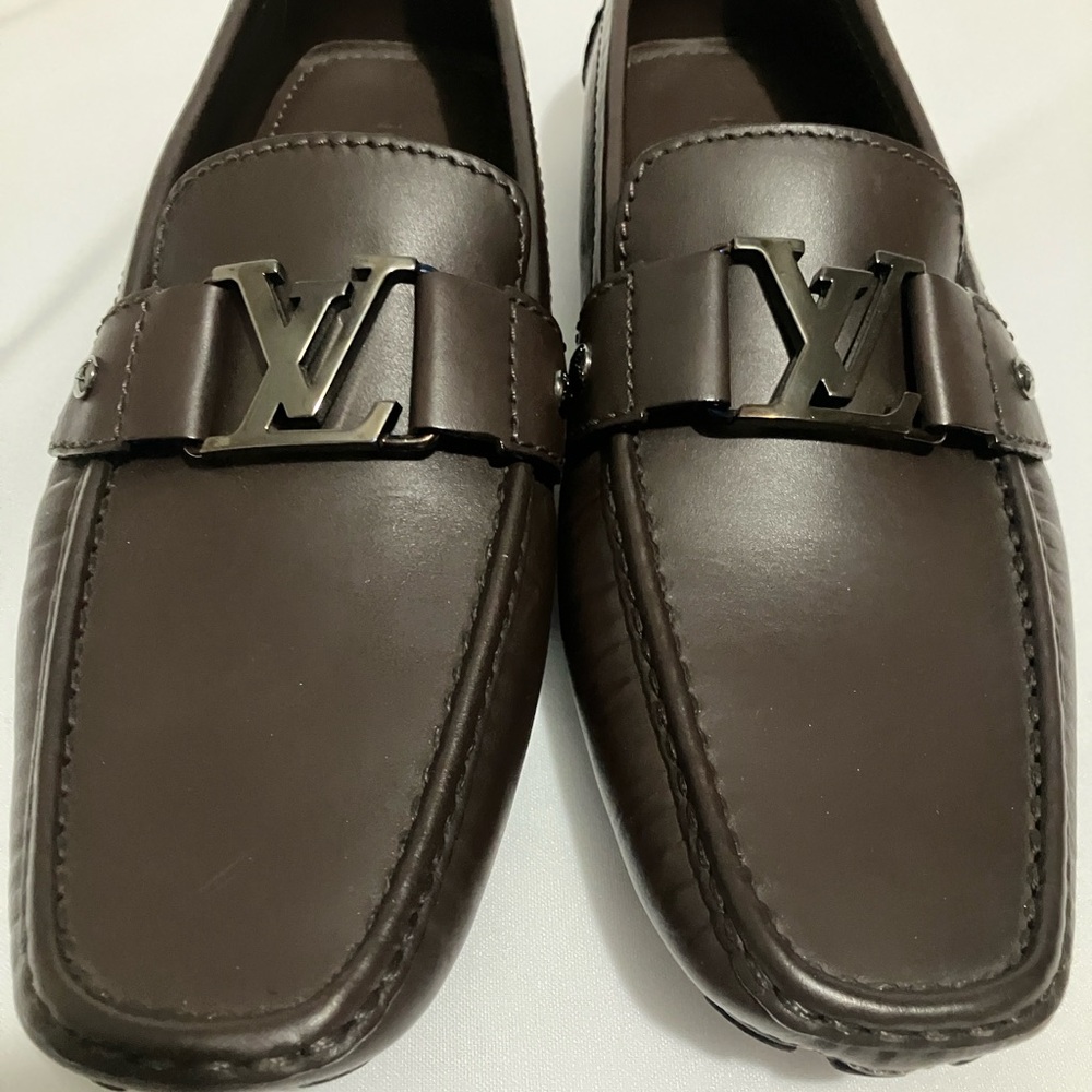Louis Vuitton Dark Brown Leather Loafers LV Hockenheim Moccasin shoe size 8 M